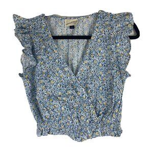 Floral Blue Ruffle Sleeve Top